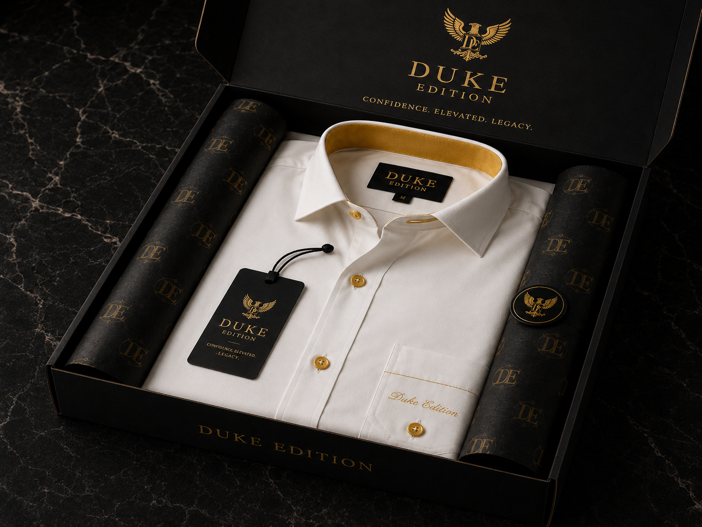 Duke Edition matte-black magnetic box with gold-foil branding